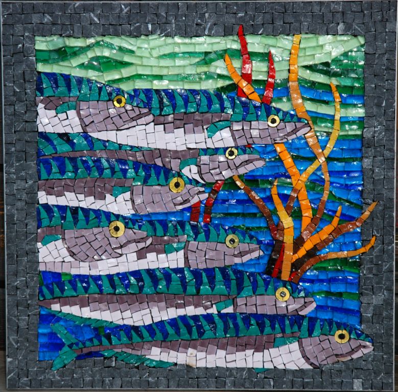 Tavla i smalti och huggen marmor ca 40x40 cm  Privat